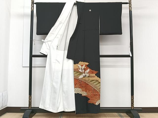 平和屋着物■豪華黒留袖　渡橋飛鶴文　金彩　正絹　逸品　CABE0648xi