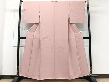平和屋着物■上質な色無地 舞芝地紋 珊瑚色 正絹 逸品 CABE0653xi