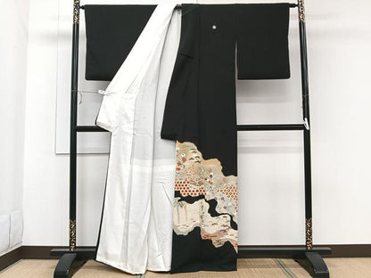 平和屋着物■豪華黒留袖 刺繍 道長風景花文 松竹梅 金彩 正絹 逸品 CABE0654xi