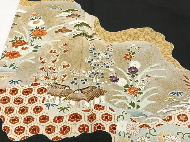 平和屋着物■豪華黒留袖 刺繍 道長風景花文 松竹梅 金彩 正絹 逸品 CABE0654xi