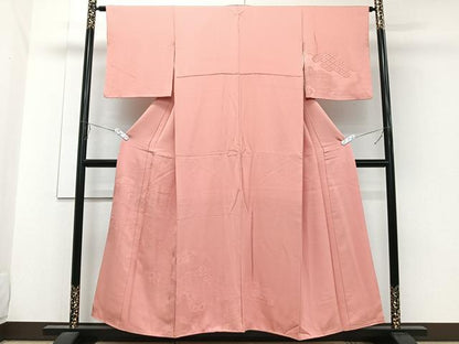 平和屋着物■無地絵訪問着 雲取り七宝地紋 薄紅色 正絹 逸品 CABE0658xi
