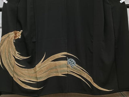 平和屋着物■豪華黒留袖 駒刺繍 蓑亀 金銀彩 正絹 逸品 CABE0671xi