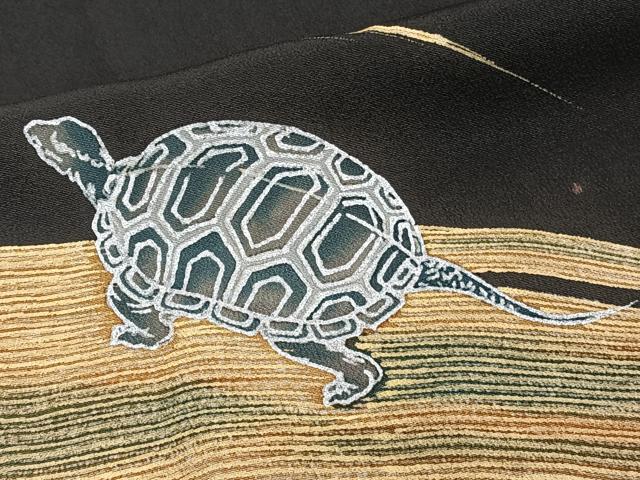 平和屋着物■豪華黒留袖 駒刺繍 蓑亀 金銀彩 正絹 逸品 CABE0671xi