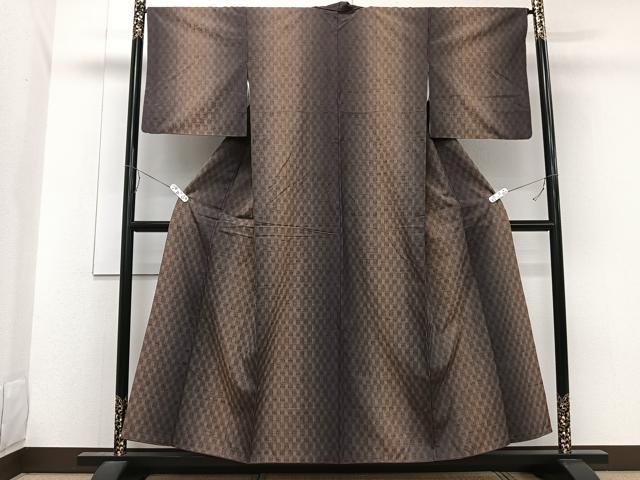 平和屋着物■上質な紬 格子地紋 暈し染め 正絹 逸品 CABE0679xi