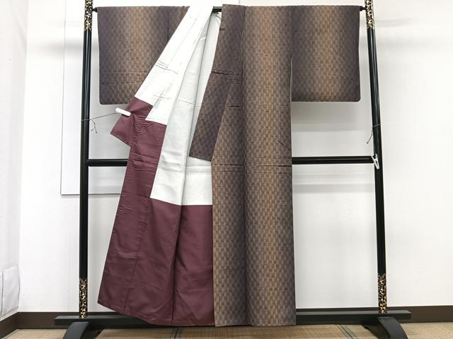 平和屋着物■上質な紬 格子地紋 暈し染め 正絹 逸品 CABE0679xi