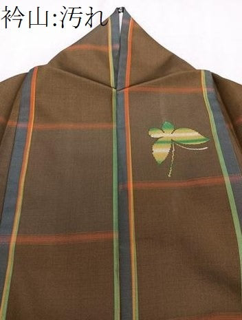 平和屋着物■上質な紬 格子花蝶地紋 正絹 逸品 CABE0687xi