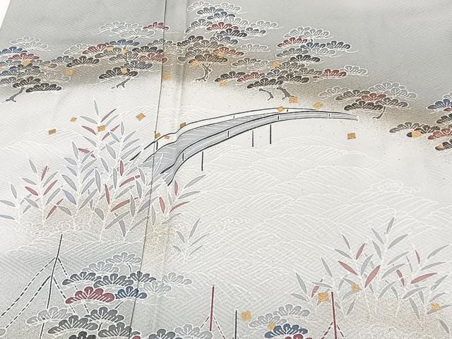 平和屋着物■訪問着 渡橋立波枝松文 暈し染め 金彩 正絹 逸品 CABE0688xi