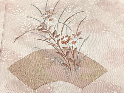 平和屋着物■訪問着 刺繍 地紙枝梅花文 金彩 正絹 逸品 CABE0693xi