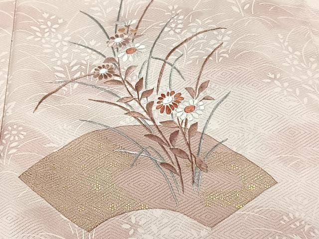 平和屋着物■訪問着 刺繍 地紙枝梅花文 金彩 正絹 逸品 CABE0693xi