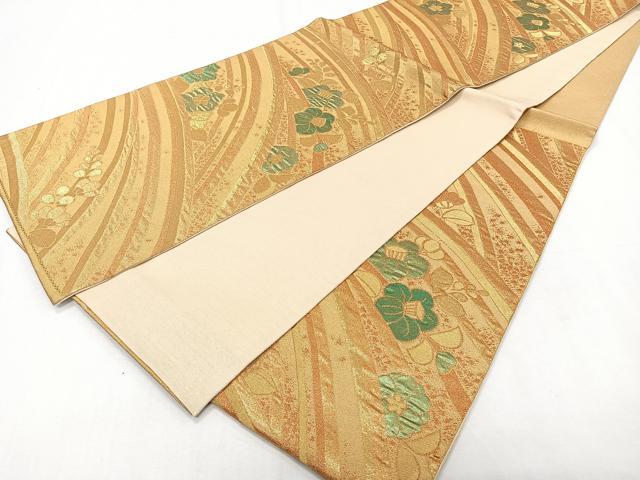 平和屋着物◎六通柄袋帯 流水花文 金糸 正絹 逸品 CABE0723xi