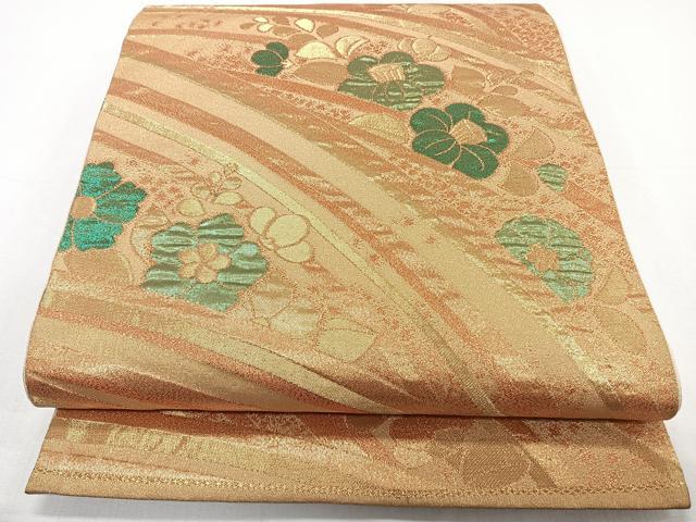 平和屋着物◎六通柄袋帯 流水花文 金糸 正絹 逸品 CABE0723xi