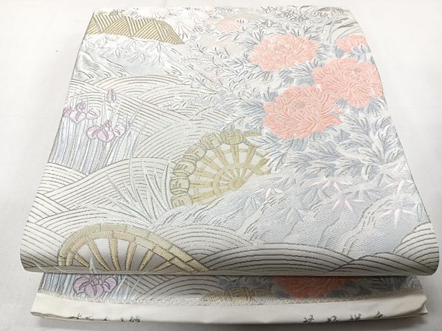 平和屋着物◎六通柄袋帯 プラチナ箔 薫紋様文 正絹 逸品 CABE0725xi