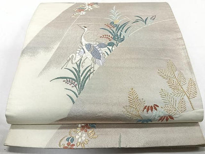 平和屋着物◎六通柄袋帯 唐織 松 鶴 金銀糸 正絹 逸品 CABE0731xi