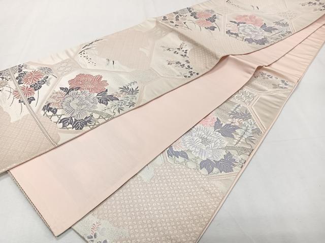 平和屋着物◎六通柄袋帯 唐織 花園錦 銀糸 正絹 逸品 CABE0735xi