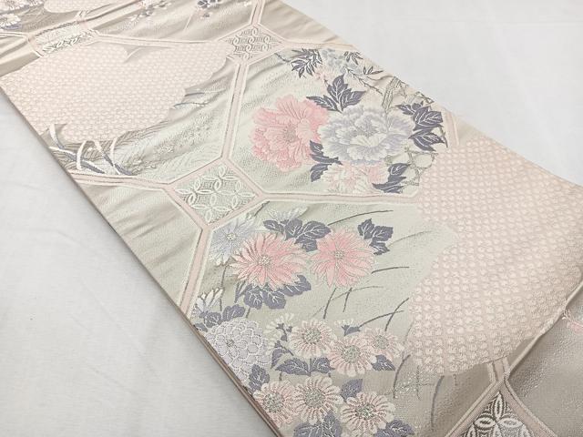 平和屋着物◎六通柄袋帯 唐織 花園錦 銀糸 正絹 逸品 CABE0735xi