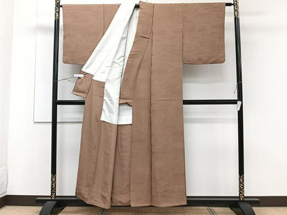 平和屋着物■上質な色無地 柴重ね地紋 枯茶色 正絹 逸品 CABE0759xi