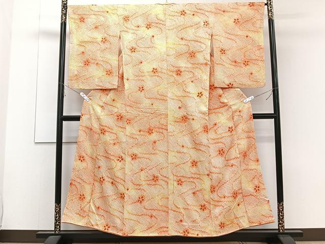 平和屋着物■上質な小紋 総刺繍 流水花文 暈し染め 正絹 逸品 CABE0764xi