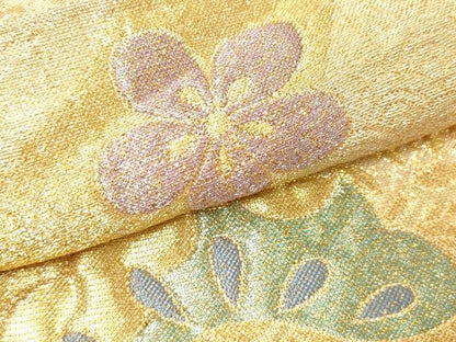 平和屋着物▼六通柄袋帯　扇面花松文　金銀糸　正絹　逸品　CABE0818vf