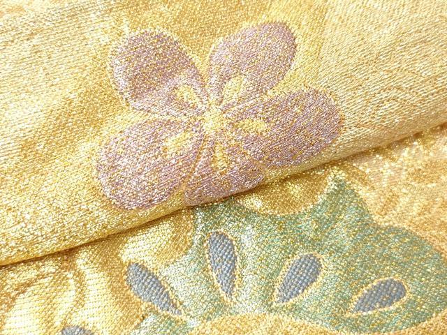 平和屋着物▼六通柄袋帯　扇面花松文　金銀糸　正絹　逸品　CABE0818vf
