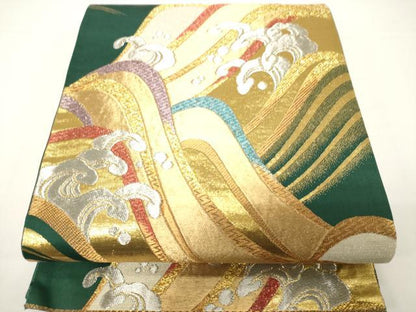 平和屋着物▼六通柄袋帯　立波文　金銀糸　正絹　逸品　CABE0839vf