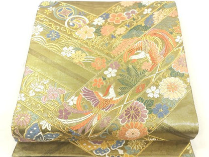 平和屋着物▼六通柄袋帯　唐織　王朝吉祥文様　金糸　引箔　正絹　逸品　CABE0902vf
