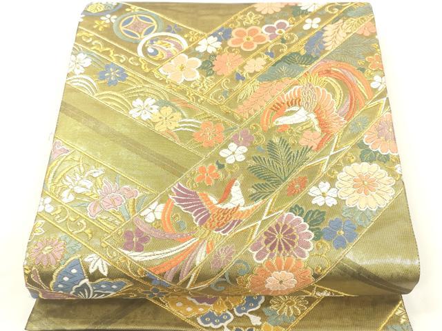 平和屋着物▼六通柄袋帯　唐織　王朝吉祥文様　金糸　引箔　正絹　逸品　CABE0902vf