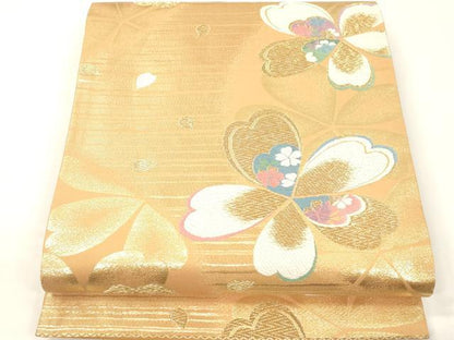 平和屋着物▼六通柄袋帯　舞花文　金糸　正絹　逸品　CABE0915vf