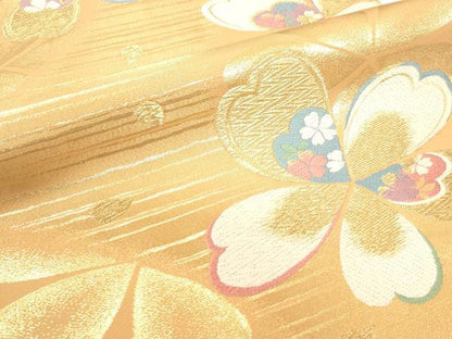 平和屋着物▼六通柄袋帯　舞花文　金糸　正絹　逸品　CABE0915vf