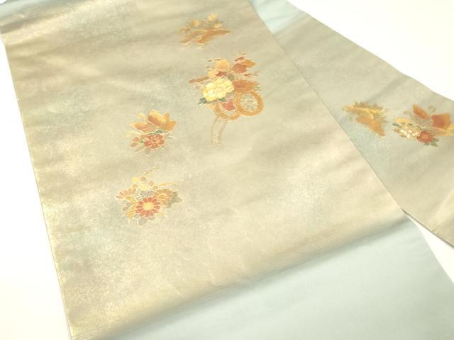 平和屋着物▼九寸名古屋帯　螺鈿　花車文　金彩　引箔　正絹　逸品　CABE0920vf