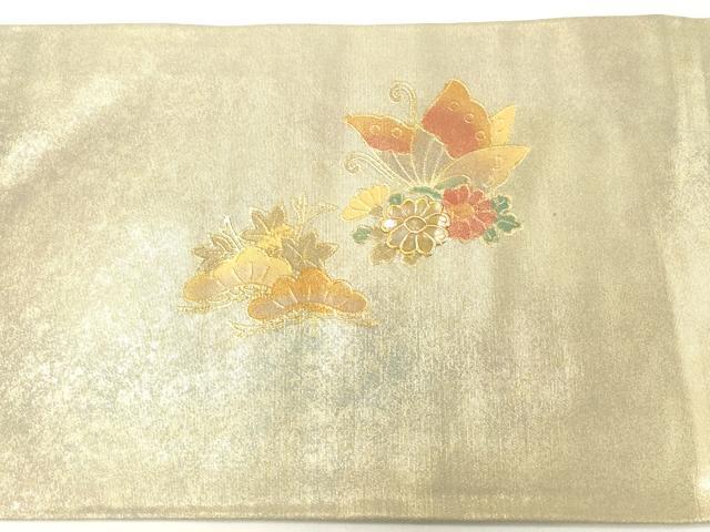 平和屋着物▼九寸名古屋帯　螺鈿　花車文　金彩　引箔　正絹　逸品　CABE0920vf