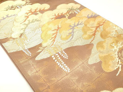 平和屋着物▼六通柄袋帯　唐織　作家物　浜松文　金糸　正絹　逸品　CABE0939vf