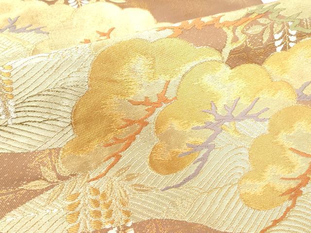 平和屋着物▼六通柄袋帯　唐織　作家物　浜松文　金糸　正絹　逸品　CABE0939vf
