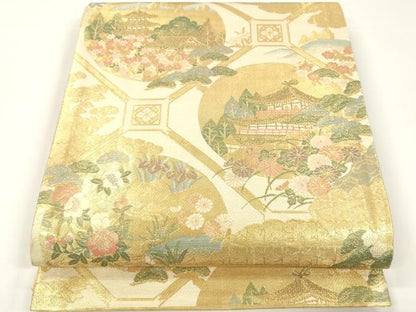 平和屋着物▼六通柄袋帯　瑞祥洛彩文　金糸　正絹　逸品　CABE0941vf