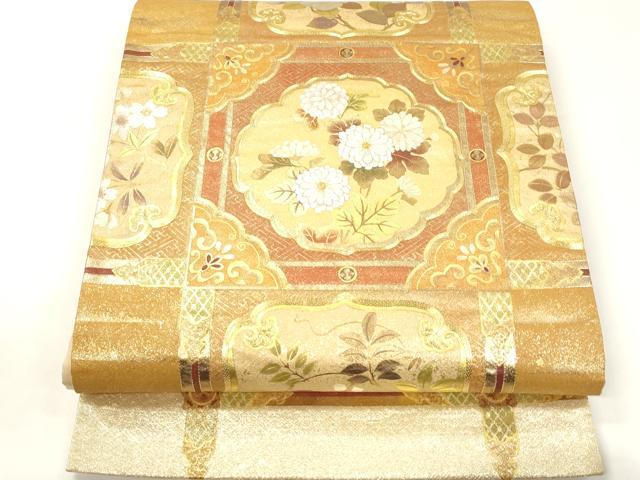 平和屋着物▼六通柄袋帯　駒刺繍　天井花文　金銀彩　正絹　逸品　CABE0954vf
