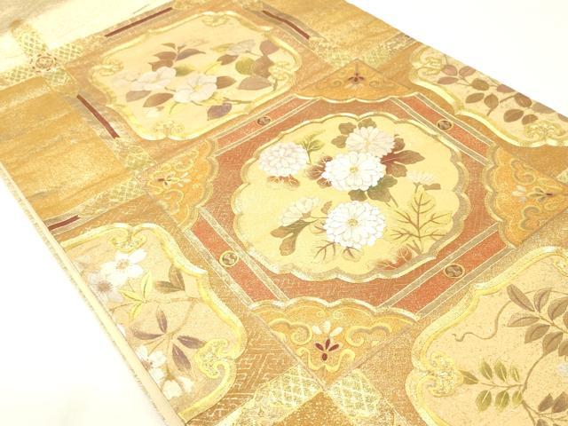 平和屋着物▼六通柄袋帯　駒刺繍　天井花文　金銀彩　正絹　逸品　CABE0954vf