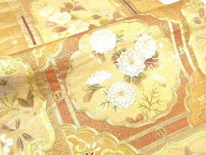 平和屋着物▼六通柄袋帯　駒刺繍　天井花文　金銀彩　正絹　逸品　CABE0954vf