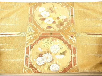 平和屋着物▼六通柄袋帯　駒刺繍　天井花文　金銀彩　正絹　逸品　CABE0954vf