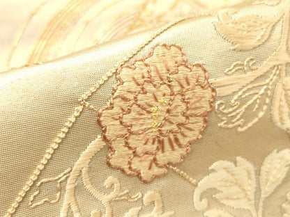 平和屋着物▼中国三大刺繍　相良刺繍　駒刺繍刺繍　総刺繍　太鼓柄袋帯　扇面吉祥花文　引箔　正絹　逸品　CABE0961vf