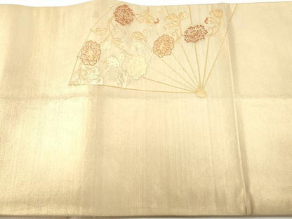 平和屋着物▼中国三大刺繍　相良刺繍　駒刺繍刺繍　総刺繍　太鼓柄袋帯　扇面吉祥花文　引箔　正絹　逸品　CABE0961vf