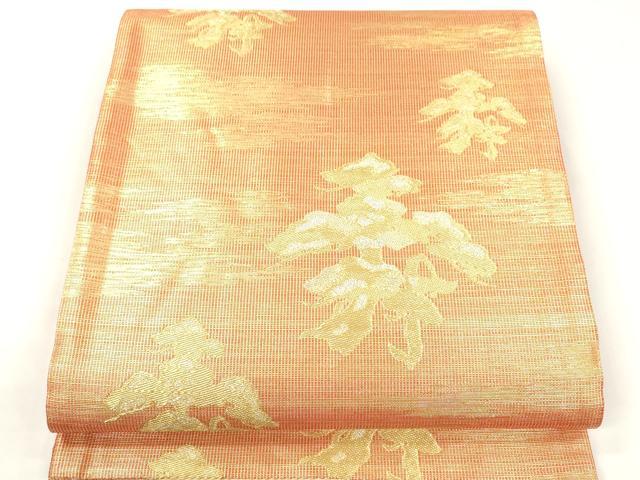 平和屋着物▼六通柄袋帯　雪持松寿　金糸　正絹　逸品　CABE0972vf