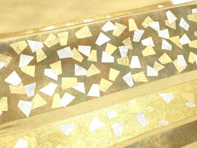 平和屋着物▼太鼓柄袋帯 横段箔散らし 金銀彩 引箔 正絹 逸品 CABE1056vf