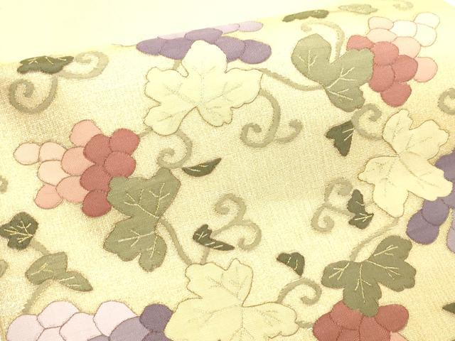 平和屋着物＊夏物 明綴れ 太鼓柄袋帯 葡萄蔦の葉文 金糸 正絹 逸品 未使用 CABE1063vf
