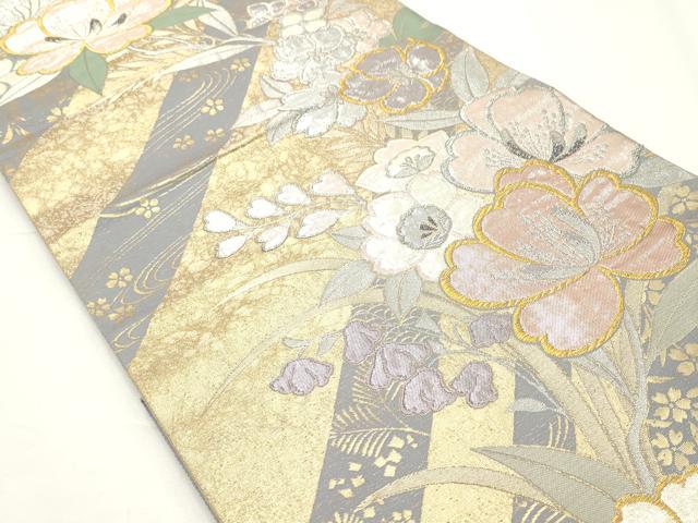 平和屋着物▼六通柄袋帯 草花文 金銀糸 正絹 逸品 CABE1081vf