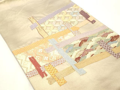 平和屋着物▼太鼓柄袋帯 総刺繍 駒刺繍 吉祥松文 金糸 引箔 正絹 逸品 CABE1091vf