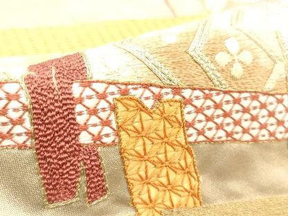 平和屋着物▼太鼓柄袋帯 総刺繍 駒刺繍 吉祥松文 金糸 引箔 正絹 逸品 CABE1091vf