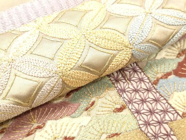 平和屋着物▼太鼓柄袋帯 総刺繍 駒刺繍 吉祥松文 金糸 引箔 正絹 逸品 CABE1091vf