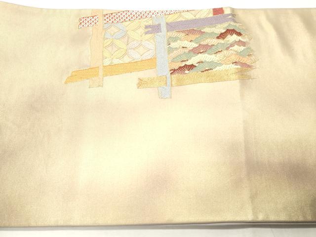 平和屋着物▼太鼓柄袋帯 総刺繍 駒刺繍 吉祥松文 金糸 引箔 正絹 逸品 CABE1091vf