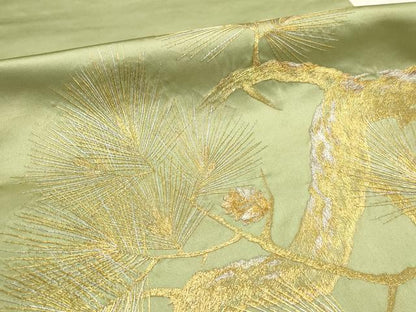 平和屋着物▼アンティーク 大正ロマン 丸帯 総刺繍 枝松文 松ぼっくり 金銀糸 正絹 逸品 CABE1128vf