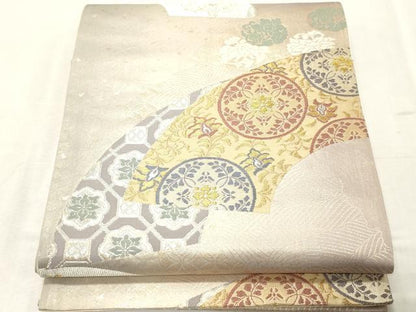 平和屋着物◎六通柄袋帯 地紙花文 金銀糸 正絹 逸品 CABE1167vf