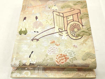 平和屋着物◎全通柄袋帯 唐織 伊勢物語絵巻 金糸 正絹 逸品 CABE1173vf